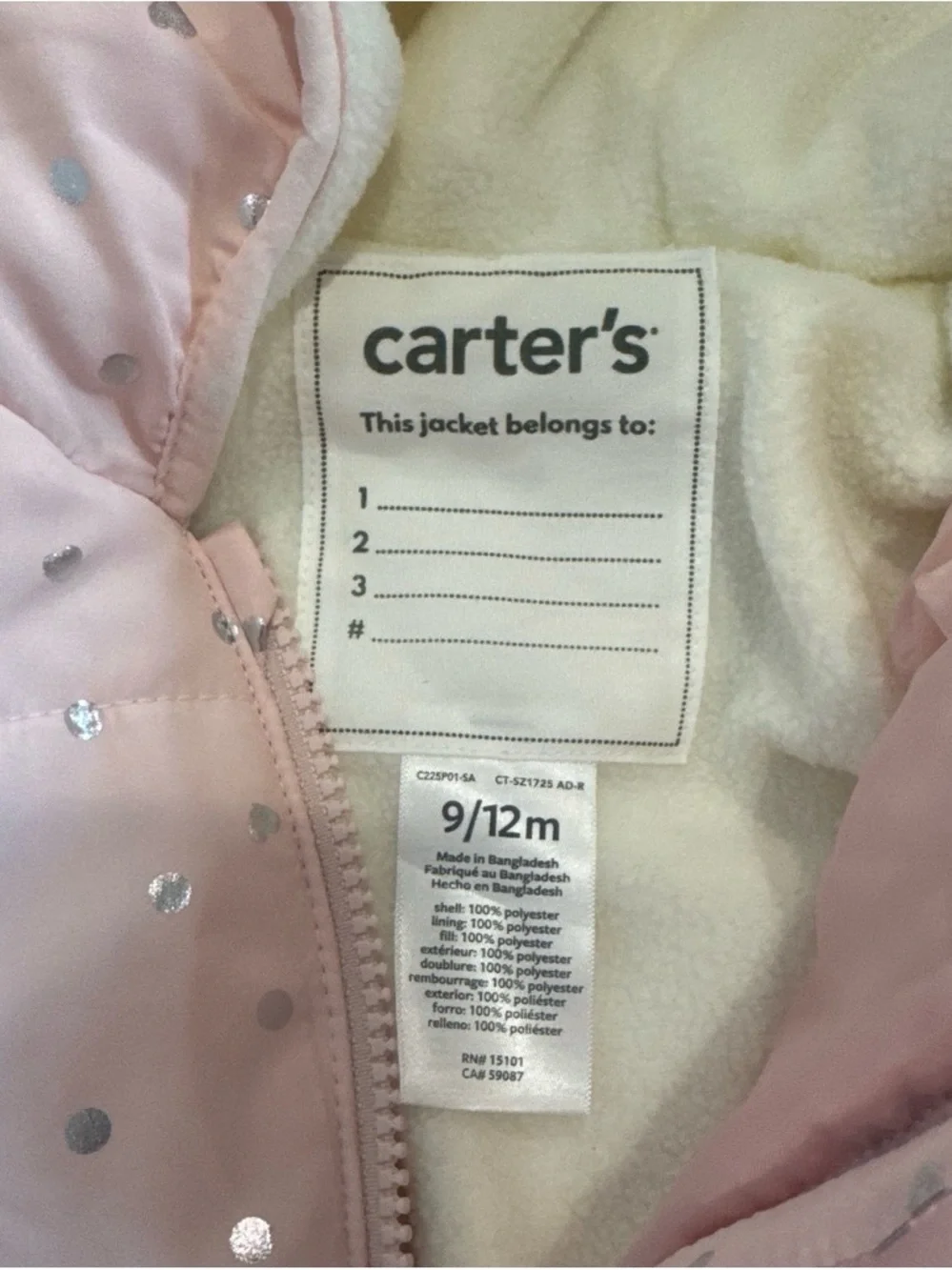 Carter's Pink Puffer Jacket with Silver Dots